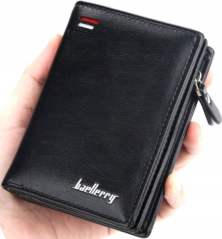 Czarny Męski portfel skórzany na suwak elegancki