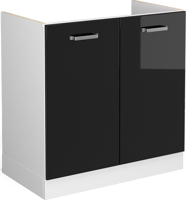 Vicco Podstawa pod zlewozmywak R-Line, 80 cm z drzwiami, bez blatu roboczego, Czarny wysoki połysk/Biały