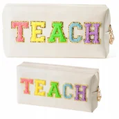 Kosmetyczki, organizery i kuferki - Kosmetyczka Damska Na Kosmetyki Z Naszywka Elegancka Organizer Podrozny - miniaturka - grafika 1