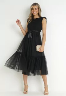 Czarna Koktajlowa Sukienka z Koronkową Górą i Tiulowym Dołem Sleda - Sukienki - miniaturka - grafika 1