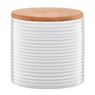 Ambition TUVO POJEMNIK Z BAMBUSOWĄ POKRYWKĄ 670 ML PASKI BIAŁY CERAMIKA 29575 - Pojemniki kuchenne - miniaturka - grafika 1