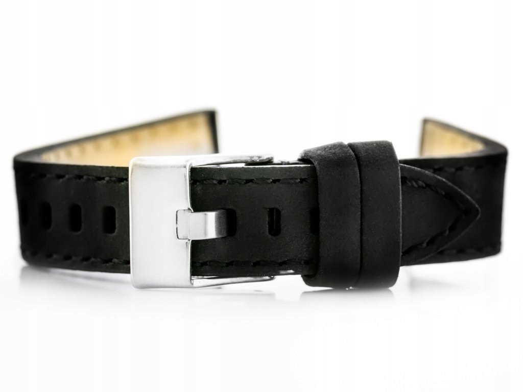 Pasek skórzany do zegarka W25 - czarny/białe - 20mm
