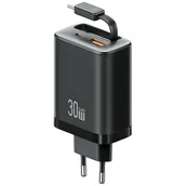 Ładowarki do telefonów - Ładowarka sieciowa USAMS Xiang Series CC296 30W 1xUSB-C 1xUSB-A + kabel USB-C czarny - miniaturka - grafika 1