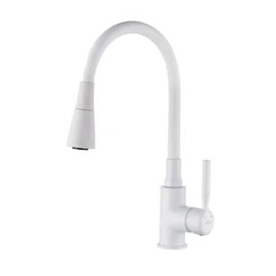 Invena Bateria zlewozmywakowa HULA PLUS TREND z ruchomą 2-funkcyjną wylewką biała - Baterie kuchenne - miniaturka - grafika 1