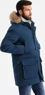 Kurtki męskie - Kurtka męska Ombre Długa ocieplana męska kurtka parka z rozpinanym dołem granatowa V5 OM-JALJ-0184 S - miniaturka - grafika 1