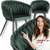 Krzesła - Krzesło Tapicerowane Welur Glamour ELENA Plecione Zielone Do Salonu Jadalni - miniaturka - grafika 1