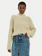 Swetry damskie - Calvin Klein Jeans Golf J20J224227 Beżowy Relaxed Fit - miniaturka - grafika 1