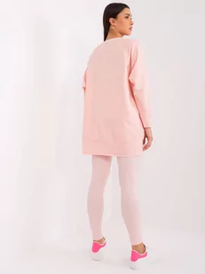 Komplet casualowy jasny różowy casual sportowy bluza i legginsy nogawka zwężana materiał prążkowany naszywki - Komplety damskie - miniaturka - grafika 4