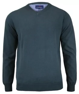 Ciemny Szary Sweter Męski w Serek - 100% BAWEŁNA - Adriano Guinari - Swetry męskie - miniaturka - grafika 1