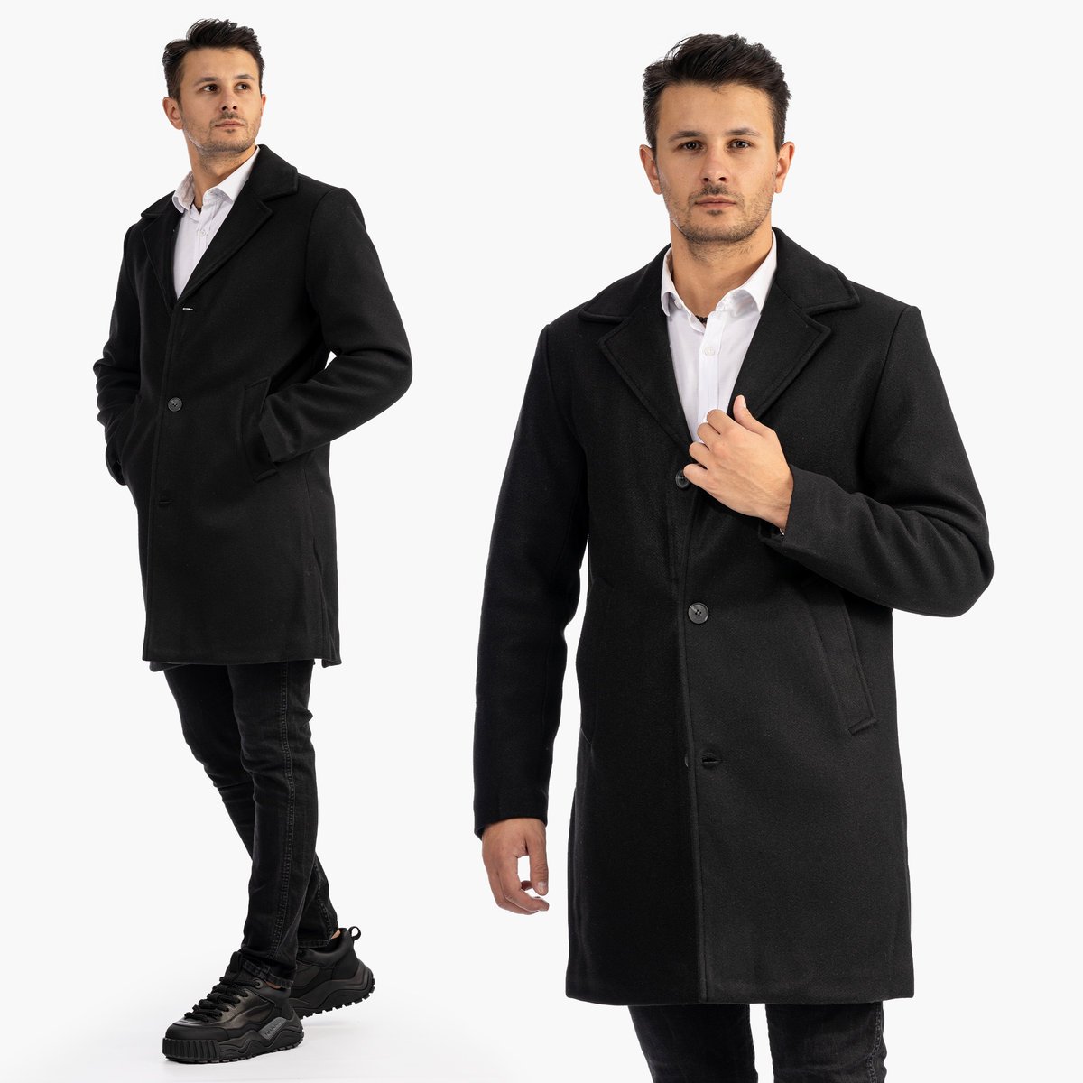Płaszcz Męski Długi Czarny Elegancki XL Czarny