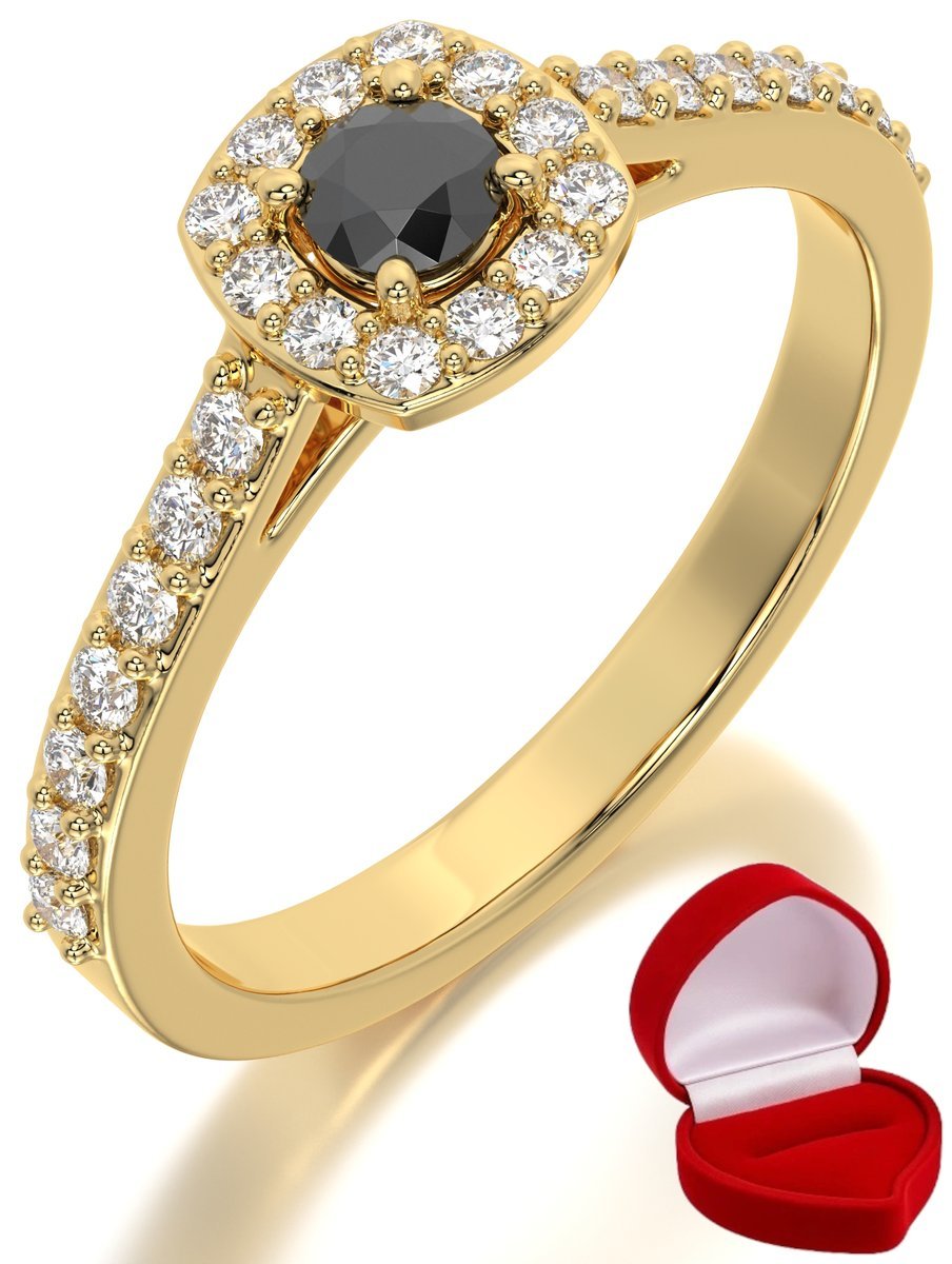 ZŁOTY PIERŚCIONEK ZARĘCZYNOWY 585 14k CZARNY BRYLANT 0,14 ct R18