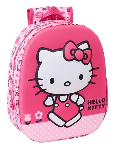 Safta HELLO KITTY 3D plecak szkolny, wzór 3D, dostosowany do samochodu, idealny dla dzieci w różnym wieku, wygodny i wszechstronny, jakość i wytrzymałość, 27 x 10 x 33 cm, Różowy kolor, M, Casual