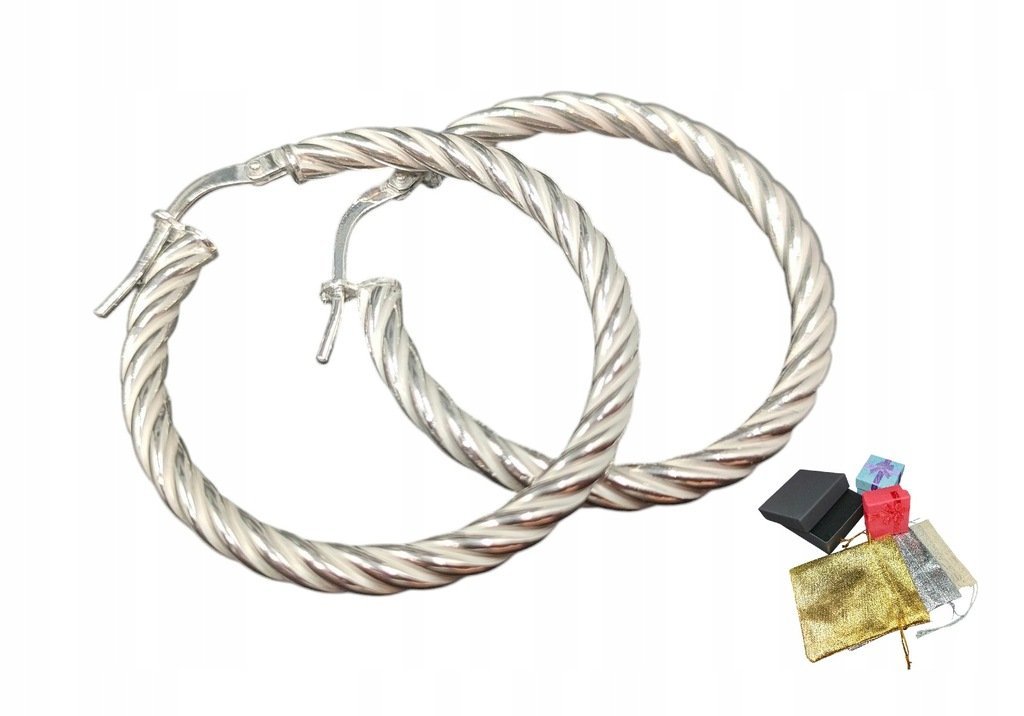 Kolczyki Srebrne 925 Rodowane Koła Dmuchane Skręcane Ø 3,2cm Na Prezent