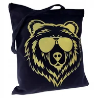 Torby i wózki na zakupy - TORBA bawełniana czarna 220g nadruk MISIEK złoty torebka siatka na zakupy - miniaturka - grafika 1