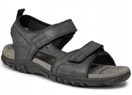 Sandały męskie - GEOX SANDAŁY MĘSKIE ZE SKÓRĄ SZARE NA RZEPY 45 JJE - miniaturka - grafika 1