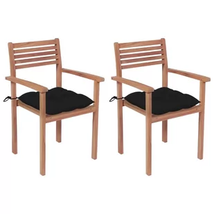 vidaXL Krzesła ogrodowe, 2 szt., czarne poduszki, lite drewno tekowe - Fotele i krzesła ogrodowe - miniaturka - grafika 1