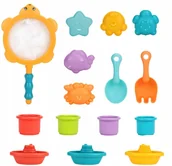 Zabawki do kąpieli - ZESTAW ZABAWEK Z SIATKĄ ŻÓŁW do KĄPIELI, PIASKU, NA BASEN, PLAŻĘ 15 elem. - miniaturka - grafika 1