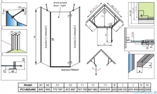 Radaway Essenza Ptj kabina pięciokątna 80x90cm prawa szkło przejrzyste 1385010-01-01R/1385052-01-01 - Kabiny prysznicowe - miniaturka - grafika 2
