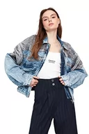 Kurtki damskie - Trendyol Damska kurtka z klapą, jednokolorowa, oversize, szary/niebieski, 38, Szary/niebieski, 64 - miniaturka - grafika 1