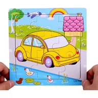Puzzle - Drewniane Puzzle W Ramce Układanka Edukacyjna Auto - miniaturka - grafika 1
