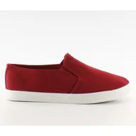 Trampki damskie - Trampki slip-on materiałowe 1-98 Bright - Red czerwone - ButyModne - miniaturka - grafika 1