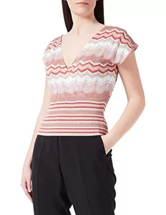 Morgan damski sweter z krótkim rękawem z nadrukiem szewronu MFENY Old Pink TS, Skóra, S - Swetry damskie - miniaturka - grafika 1