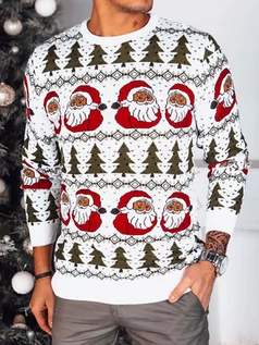 Swetry męskie - Sweter męski świąteczny biały Dstreet WX2168 - grafika 1
