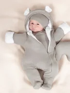 Pajacyki dla niemowląt - Niemowlęcy pajac dresowy ocieplany z luną szary Nicol r.62 - miniaturka - grafika 1