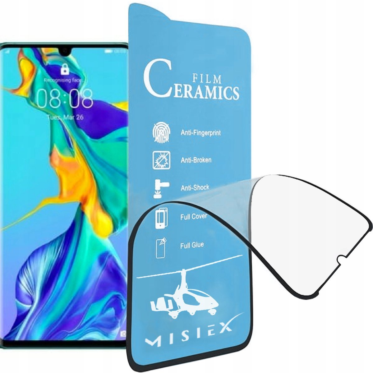 SZKŁO HYBRYDOWE PEŁNE FULL GLUE ZAKRZYWIONE na CAŁY EKRAN do HUAWEI P30 PRO