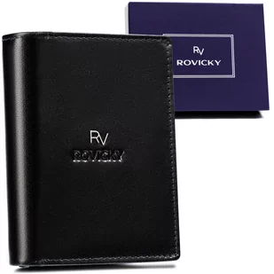 Klasyczny portfel męski na karty i dokumenty ze skóry naturalnej ochrona kart RFID Rovicky, czarny - Portfele - miniaturka - grafika 1