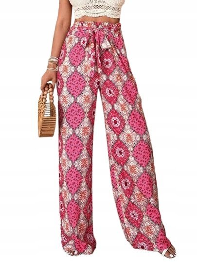 SHEIN SPODNIE CASUAL WZORZYSTE Z WYSOKIM STANEM I WIĄZANIEM L 1EE