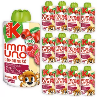 Kubuś Immuno Odporność Mus jabłko marchew banan truskawka malina dzika róża acerola hibiskus 100 g x 12 sztuk - Koncentraty warzywne, przeciery - miniaturka - grafika 1