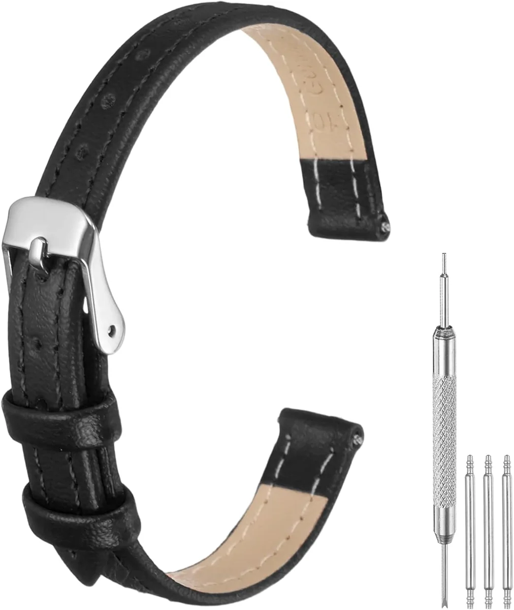 PASEK DO ZEGARKA SKÓRZANY 10MM CZARNY CIENKI ELASTYCZNY MIĘKKI ELEGANCKI