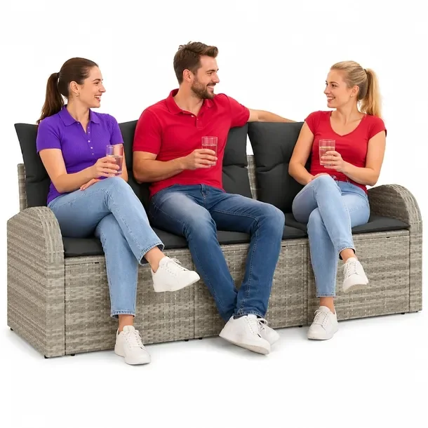 Zestaw Modułowych Sof Ogrodowych z Poduszkami, Rattan, Jasnoszary