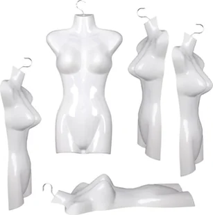 zestaw 5 kobiecych torsów - 66 cm plastikowy kobiecy tors - górna część ciała z tworzywa sztucznego w kolorze białym - popiersie manekina - pół plastikowego kobiecego ciała - figurka manekina - manekin wystawowy z haczykami - Manekiny wystawowe - miniaturka - grafika 1