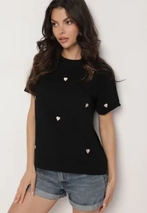 Czarny T-shirt z Bawełny w Serca Kolavelle - Koszulki i topy damskie - miniaturka - grafika 1