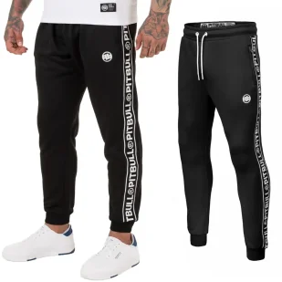 Spodnie dresowe Pit Bull Oldschool Polly-Terry Tape Logo '24 - Czarne 3XL - Odzież taktyczna i umundurowanie - miniaturka - grafika 1