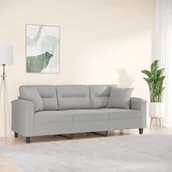 Sofy i kanapy - vidaXL 3-osobowa sofa z poduszkami, jasnoszara, 180 cm, mikrofibra - miniaturka - grafika 1