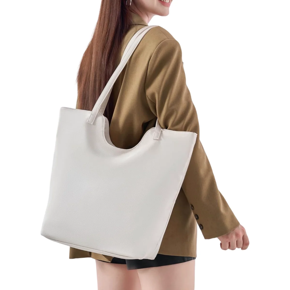 Damska Torba na Ramię Shopper Plażowa Wodoodporna Materiałowa Duża Beżowa
