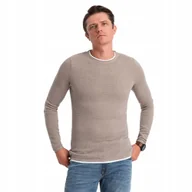 Swetry męskie - Bawełniany sweter męski z okrągłym dekoltem zimny beż V9 OM-SWSW-0103 XXL - miniaturka - grafika 1