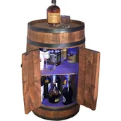 Pozostałe akcesoria barmańskie - Drewniana beczka barek z drzwiami z półką i z oświetleniem LED RGB – 80cm - miniaturka - grafika 1