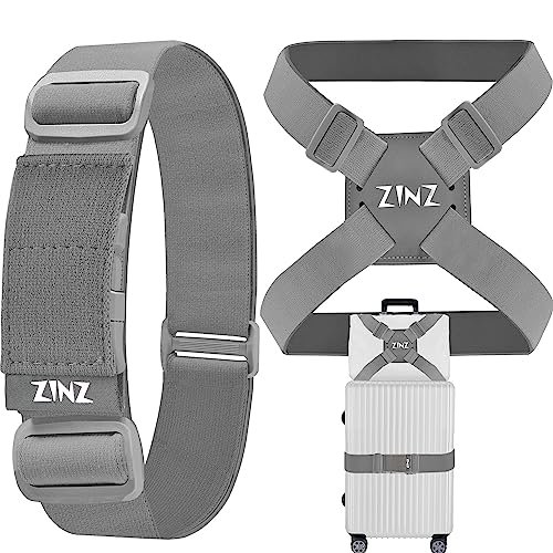 ZINZ Pasek do walizki, walizka bardzo elastyczna, nerka z regulacją, gumki z klamrami i innymi aplikacjami, Szary-Zestaw
