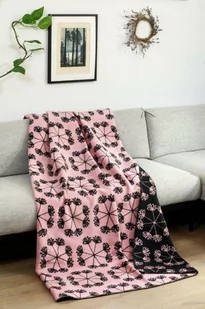 Koc bawełniany akrylowy 150x200 1706/1 dmuchawce różowy pudrowy grafitowy narzuta pled wykończony frędzlami - Koce - miniaturka - grafika 1