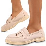 Mokasyny damskie - Półbuty Eleganckie Damskie Wiosenne Mokasyny Zamszowe z Zawieszką Beżowe Alisa 40 - miniaturka - grafika 1