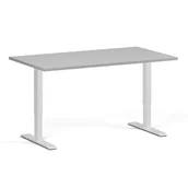 Biurka - Stół z regulacją wysokości, 1 silnik, 745 - 1235 mm, blat 1400 x 800 mm, podstawa biała, szary - miniaturka - grafika 1