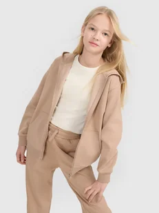 4F Bluza dresowa rozpinana z kapturem dziewczęca - beżowa 122 (6-7 lat) - Bluzy damskie - miniaturka - grafika 1