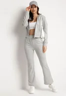 Dresy damskie - Jasnoszary Bawełniany Komplet Dresowy Bluza z Kapturem i Spodnie Dzwony Nanre - miniaturka - grafika 1