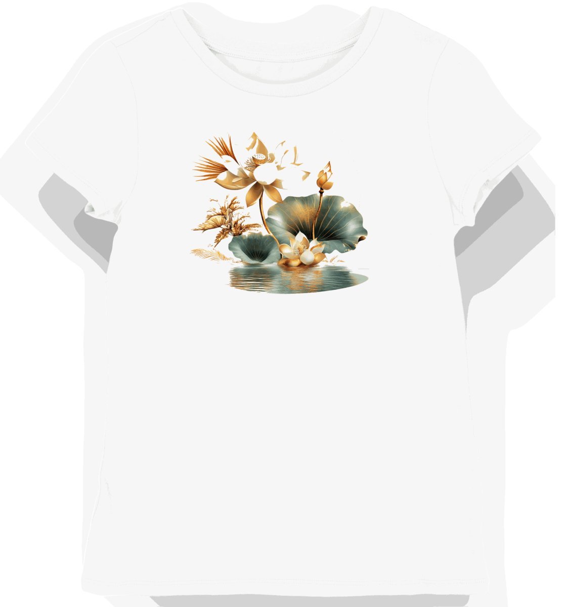 Koszulka damska biała z motywem złotego kwiatu lotosu L