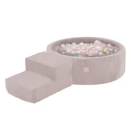 Suche baseny - MISIOO Plac zabaw Suchy Basen + Schodek (+200 piłek: perłowy złoty perłowy jasny róż) jasny róż sztruks premium - miniaturka - grafika 1
