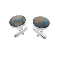 Spinki do mankietów i krawatów - Spinki do mankietów Labradoryt okrągły Ø14 w oprawie (S1189) Srebro [925] - miniaturka - grafika 1